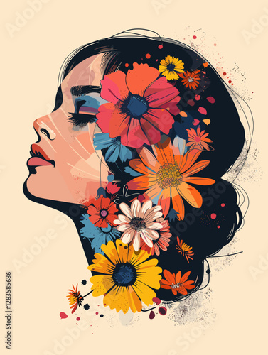 woman with flowers vector illustration