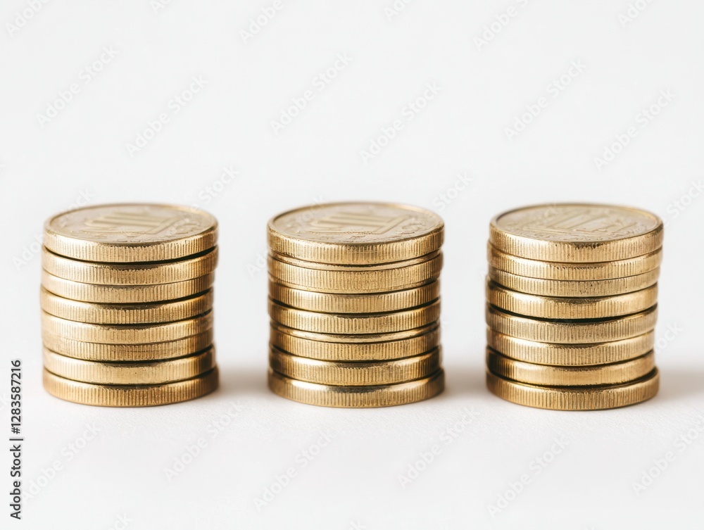 Investment growth and economic analysis, golden coin stacks with an upward and downward financial graph representing market trends Investment growth and economic analysis, golden coin stacks with an upward and downward financial graph representing market trends