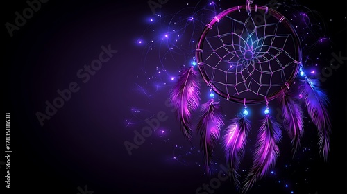 Glowing Purple Dreamcatcher with Feathers and Lights