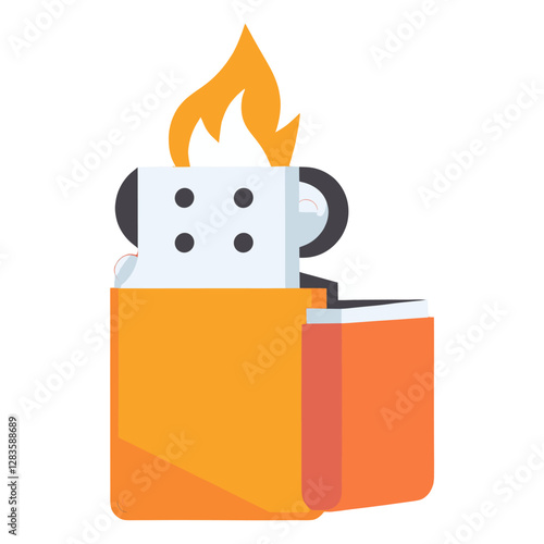 Lat vector of a retro lighter with flame illustration minimalist simple vector