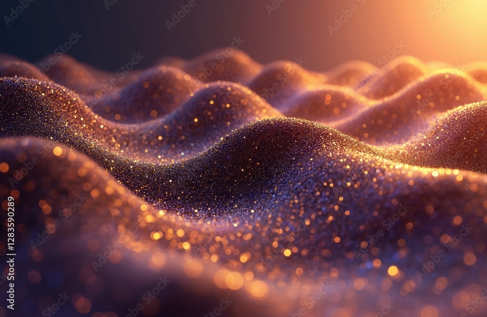 Wavy glittering background. Golden, purple metallic surface. Shine sparkles, luxury feel. Futuristic design template. Generative AI wallpaper, modern art style presentation backdrop, banner element. Wavy glittering background. Golden, purple metallic surface. Shine sparkles, luxury feel. Futuristic design template. Generative AI wallpaper, modern art style presentation backdrop, banner element.