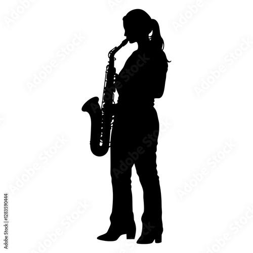 Woman play saxophone silhouette performance instrument vector