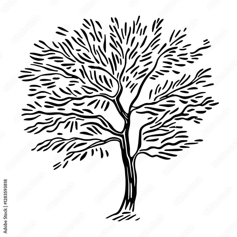Obraz premium Tree drawing art white vector