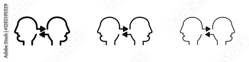 Interpersonal relationship icon set in different stroke sizes