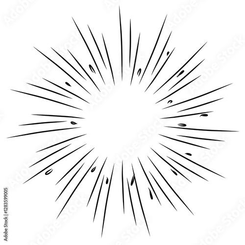 Hand-drawn rays and explosion. Doodle brush ornament lines and surprise symbol. Sun burst, shocked frame, shine starburst elements on white background