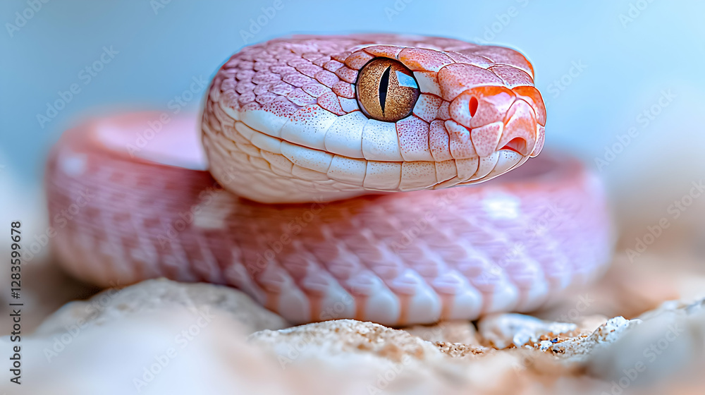 Obraz premium Pink snake portrait, desert background, wildlife closeup