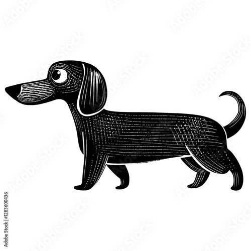 Linocut dachshund dog walking illustration animal style vector