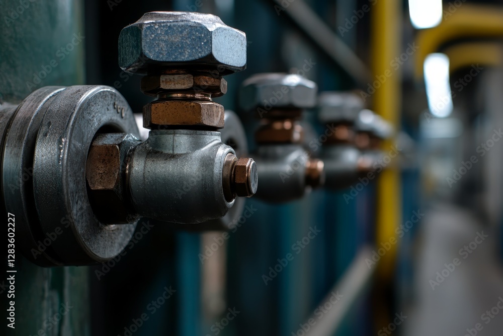 Industrial piping system with valves in a factory environment showcasing machinery and engineering details Industrial piping system with valves in a factory environment showcasing machinery and engineering details