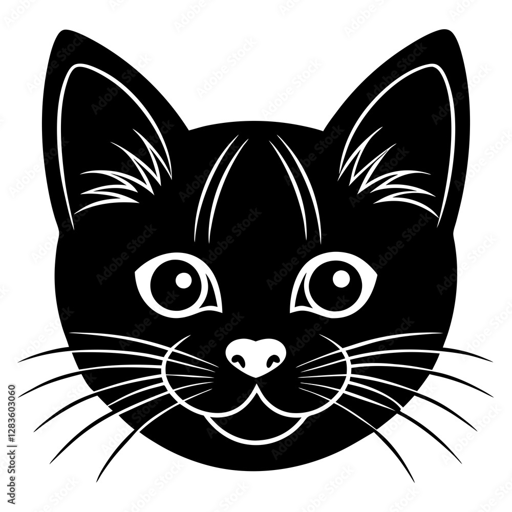 Obraz premium Cute cat face with whiskers silhouette vector illustration 