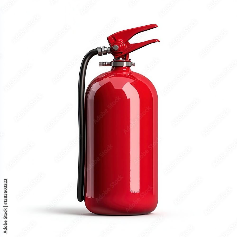 Obraz premium Red Cylindrical Fire Extinguisher On White Background