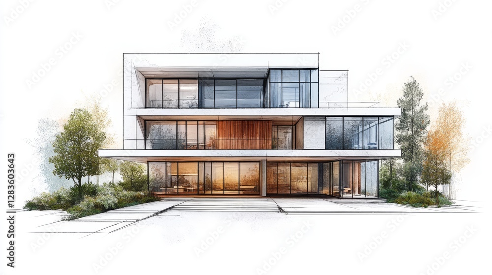Modern Architectural Design Concept with Clean Lines and Nature