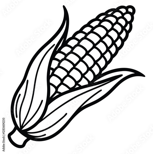 Vector art illustration depicts a corn ear, a grain food plant of nature, like a drawing 