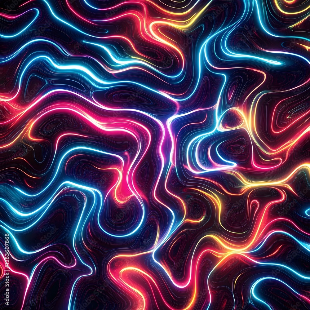 Abstract dark multicolor neon background Visualization with waves and lines. A Mesmerizing 3D Abstract Multicolor wallpaper. Abstract dark multicolor neon background Visualization with waves and lines. A Mesmerizing 3D Abstract Multicolor wallpaper.