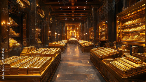 Wallpaper Mural The Vault of Golden Treasures: An opulent interior showcases an awe-inspiring vault overflowing with meticulously arranged bars and stacks, exuding an aura of wealth and grandeur. Torontodigital.ca