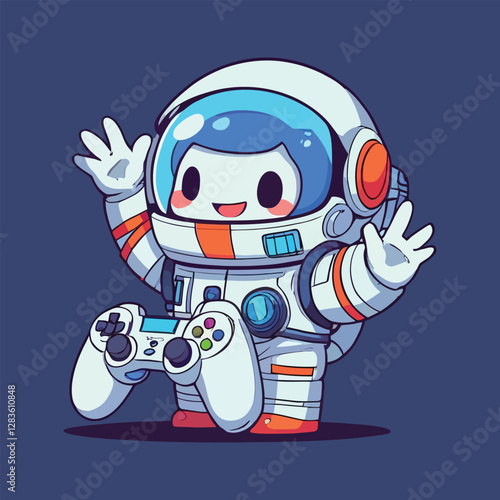 Cute Astronaut Gamer: Cartoon Vector Illustration for Kids