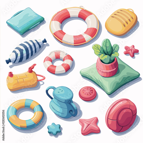set of colorful  summer beach  toys vector illustration 