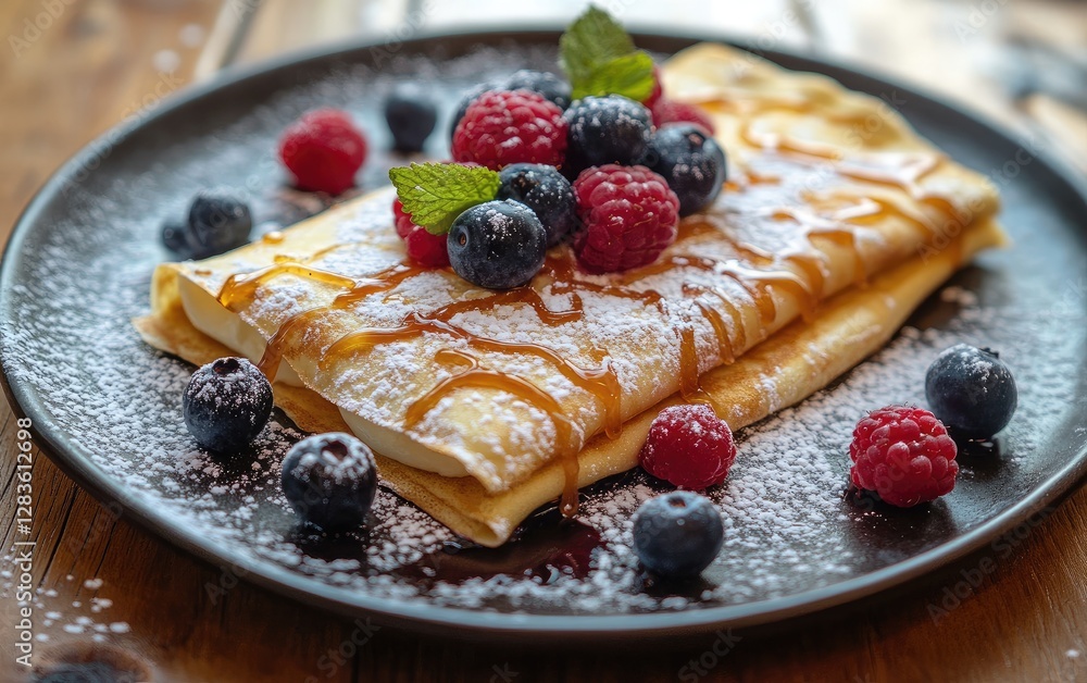 Delicious crepe with berries and caramel sauce (1) Delicious crepe with berries and caramel sauce (1)