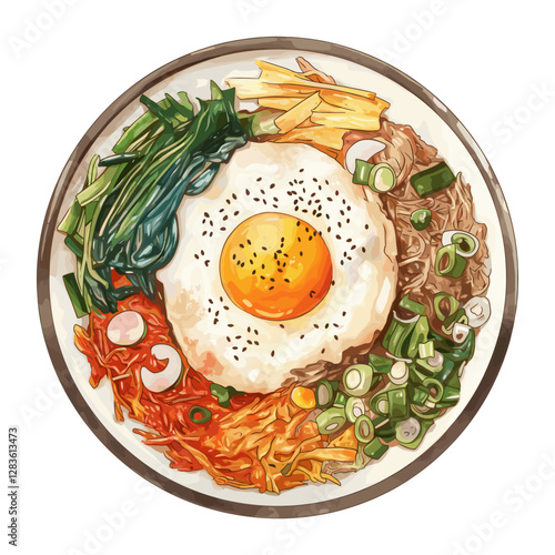Bibimbap on plate illustration bibimbap food vector