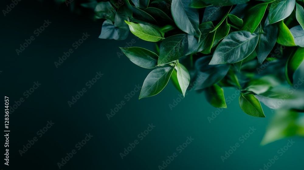 Obraz premium Lush green leaves against a dark background. Nature's vibrant hues.