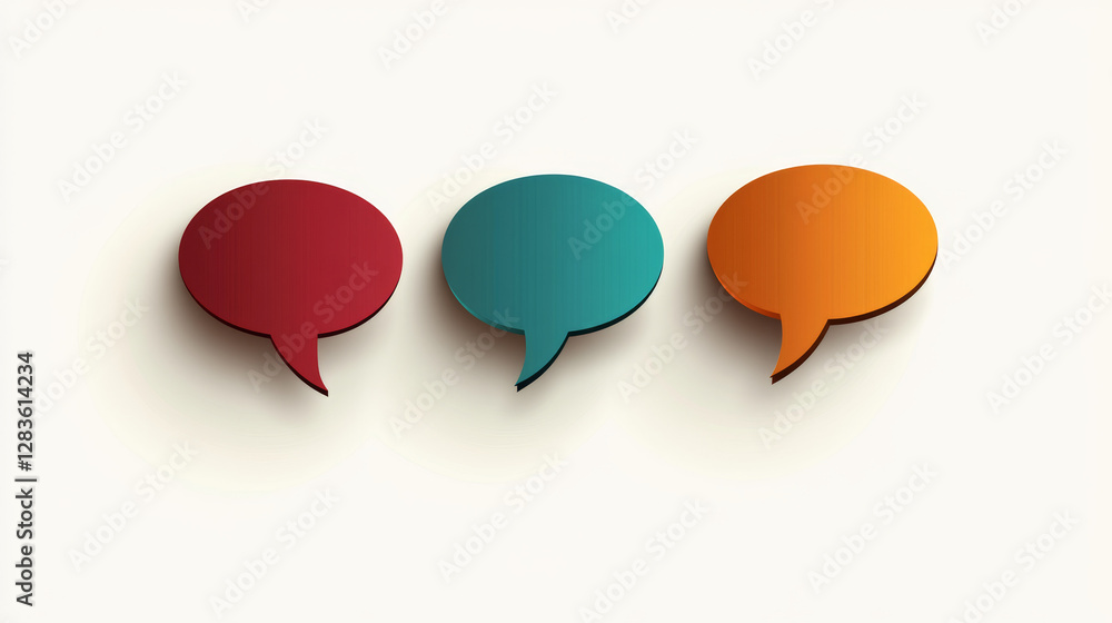 Colorful speech bubbles on a light background representing communication, conversation, social media, and online interaction in a modern 3D design Colorful speech bubbles on a light background representing communication, conversation, social media, and online interaction in a modern 3D design