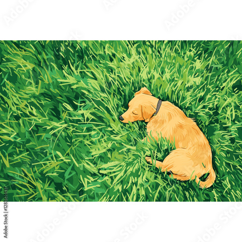 Grass field with dog green illustration vegetation vector