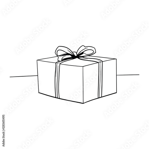Gift box white line art vector