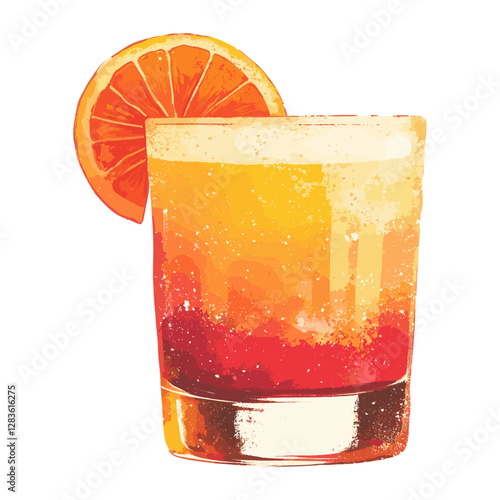 Tequila sunrise glass illustration beverage cocktail vector