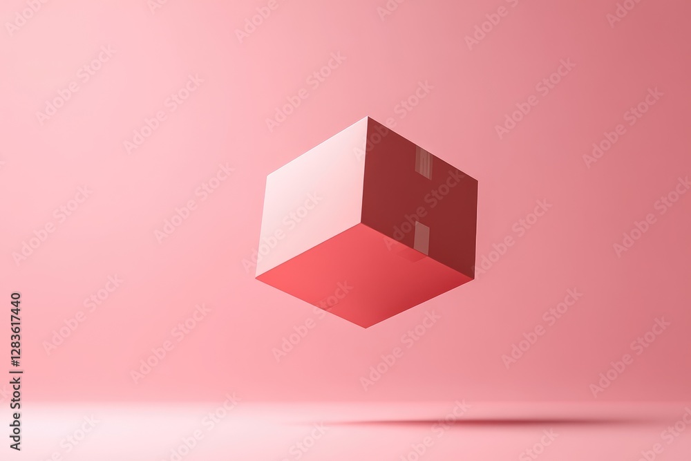 Obraz premium A Floating Red Box Against a Pink Gradient Backdrop