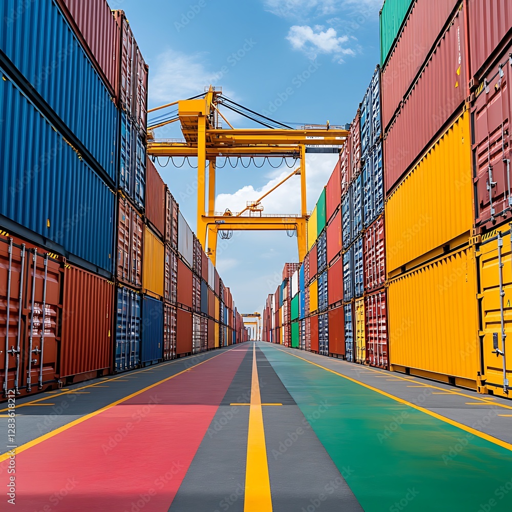 Fototapeta premium Optimizing marine logistics efficient shipping operations at a port with automated crane technology