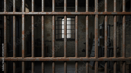 Realistic Jail bars rusty, prison iron interior. Vector illustration metal lattice. Detention centre cell. Isolated. photo