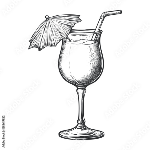 A summer cocktail engraved isolated drink vector illustration sketch beverage glass vector