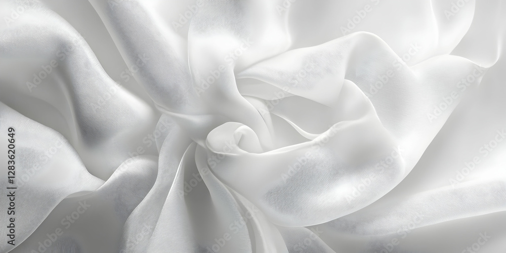 Obraz premium A close-up of white silk fabric, smooth and shiny with soft folds and delicate creases, capturing the texture and beauty of fine fabrics