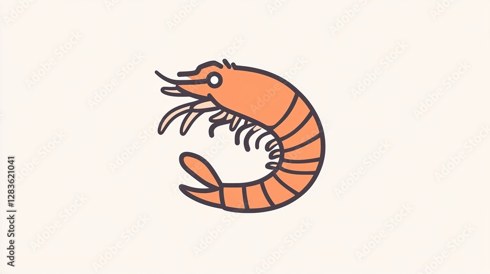 Fototapeta premium A thin-line icon representing a shrimp, designed as a food symbol in a clean, minimalist stroke style for web use