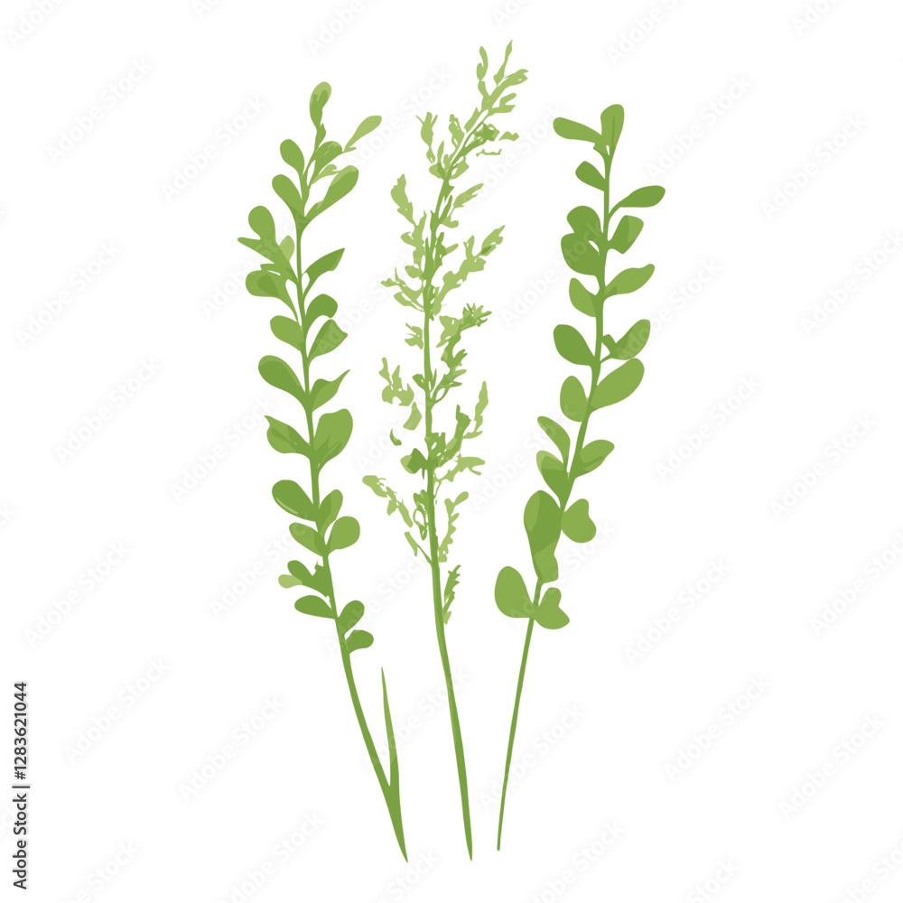 Flat vector of green grass leaves plant leaf vector Flat vector of green grass leaves plant leaf vector