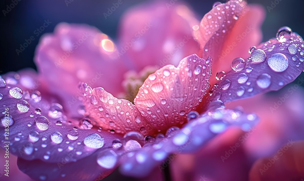 Dew-kissed pink flower, close-up, garden, nature background; website, cards Dew-kissed pink flower, close-up, garden, nature background; website, cards