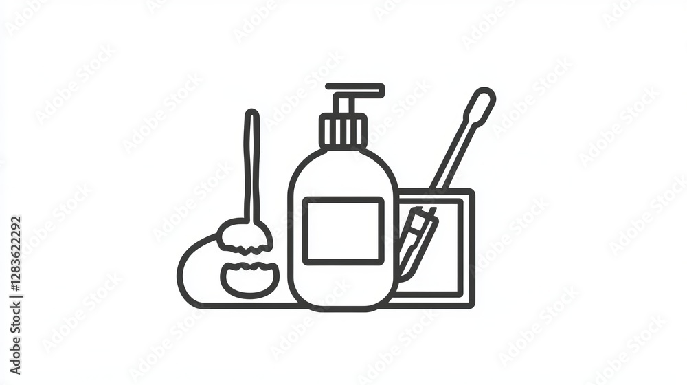A thin-line icon symbolizing mouthwash, featuring dentist tools in a minimalist stroke design, optimized for web graphics A thin-line icon symbolizing mouthwash, featuring dentist tools in a minimalist stroke design, optimized for web graphics