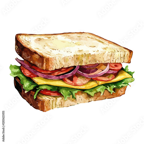 Sandwich food watercolor background white vector