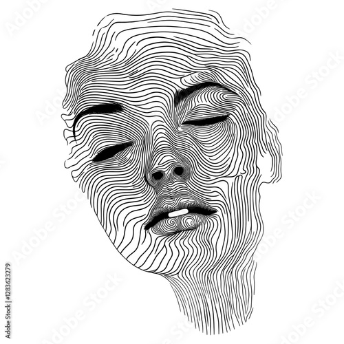 Portrait flat line illusion art lines face vector