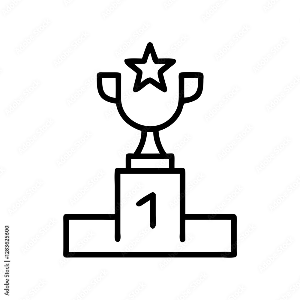 Minimalist black and white trophy on podium icon Minimalist black and white trophy on podium icon
