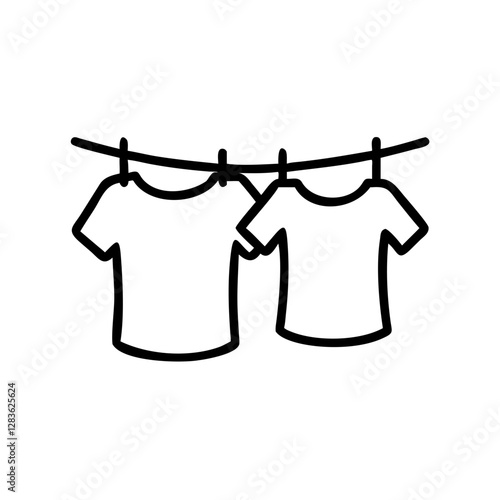 Minimalist black and white clothes drying on a line icon