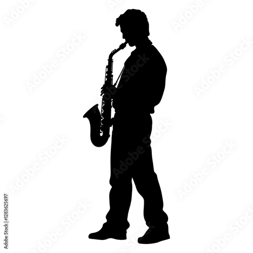 Man play saxophone silhouette black instrumental vector