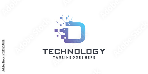 Letter D logo design for technology