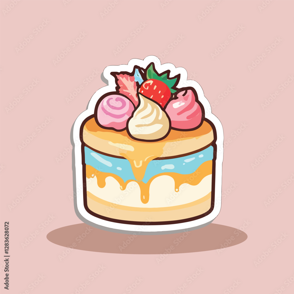 Cute Cartoon Cake with Berries - Vector Illustration for Celebrations Cute Cartoon Cake with Berries - Vector Illustration for Celebrations
