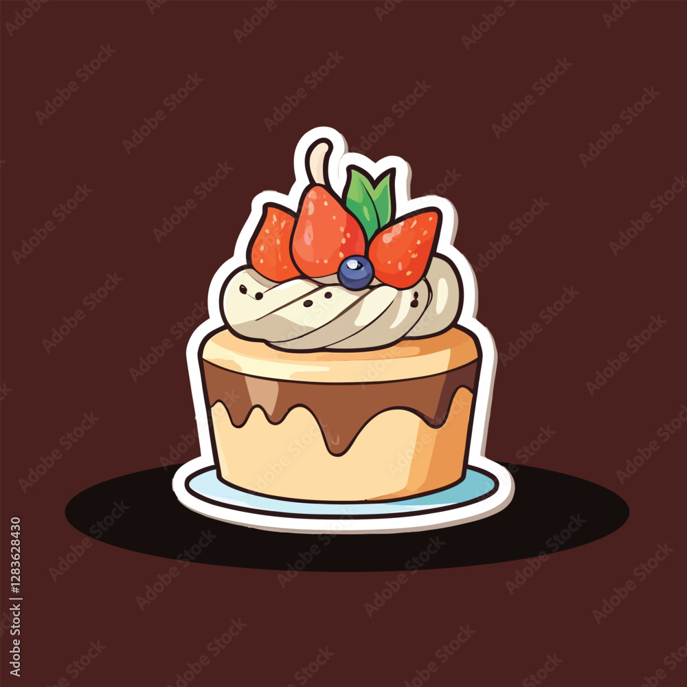 Cute Strawberry Cupcake - Vector Illustration for Sweet Treats Cute Strawberry Cupcake - Vector Illustration for Sweet Treats