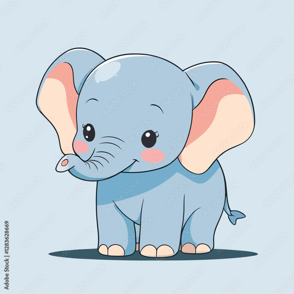 Fototapeta premium Kawaii Baby Elephant Illustration - Cute Cartoon Animal Vector