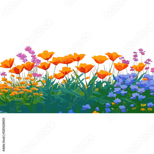 Wild flower fieldl flowers illustration nature vector photo