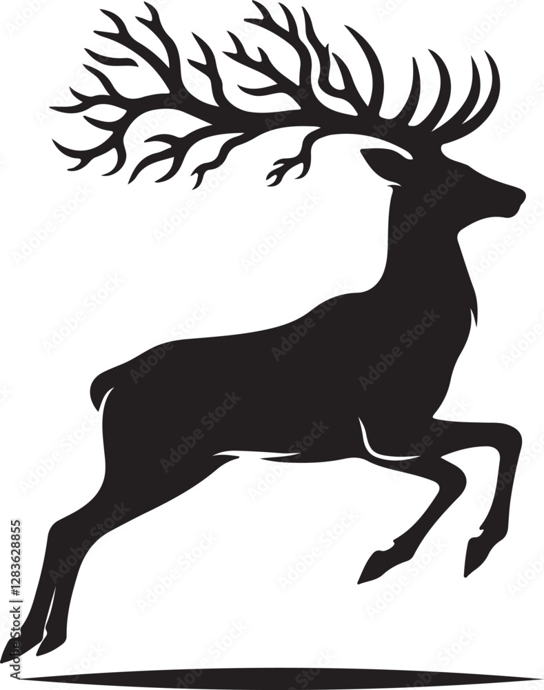 Fototapeta premium Deer Wild deer. Deer antlers shilhouette. Vintage wildlife logo. shilhouette of deer with big horn. A Deer shilhouette Illustration vector .