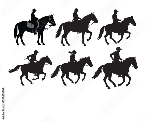 Silhouettes of Riders and Horses in Various Poses
