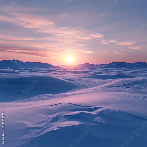 Serene Snowy Arctic Landscape at Sunrise: Ai Generative