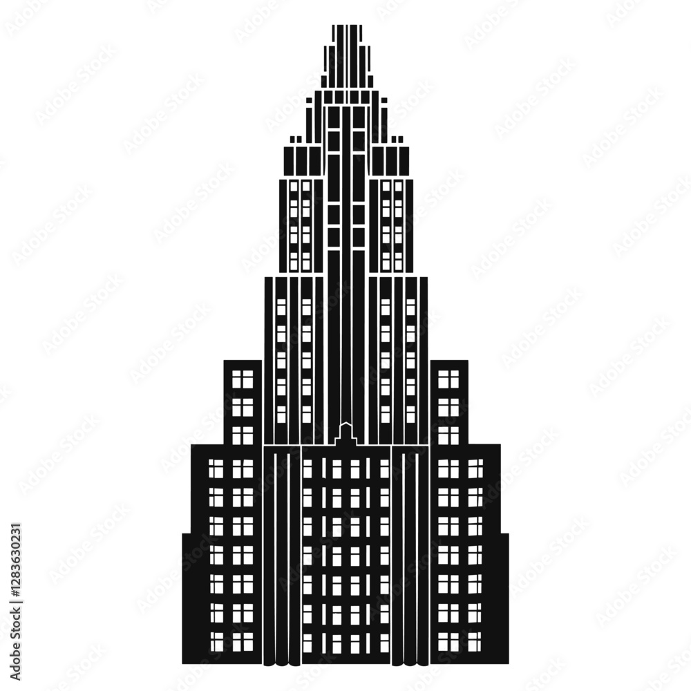 Obraz premium Art deco skyscraper facade architecture illustration silhouette vector